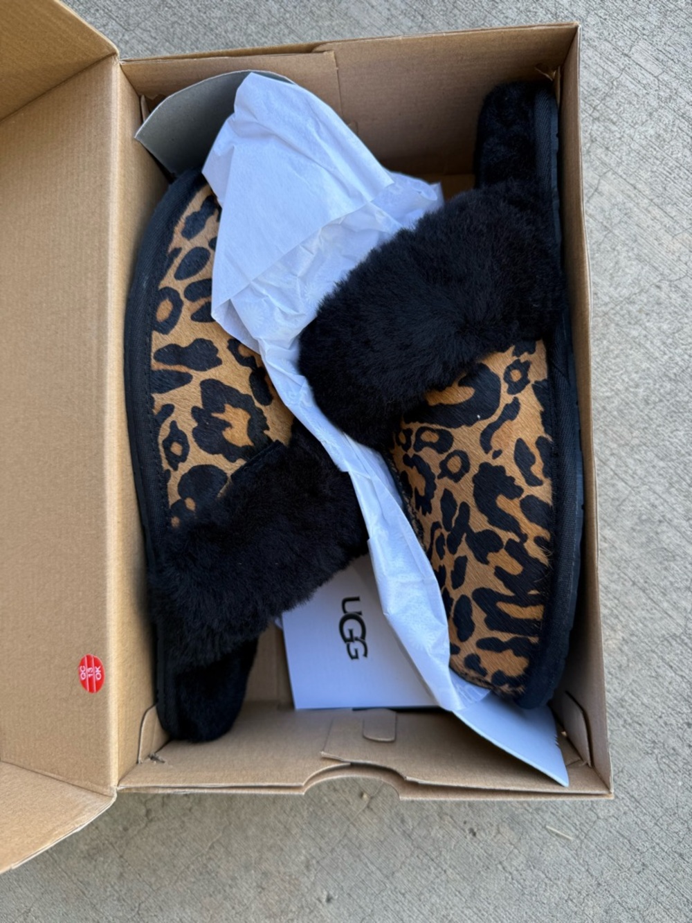 UGG Women's Leopard Print Slide Slippers with Black Shearling